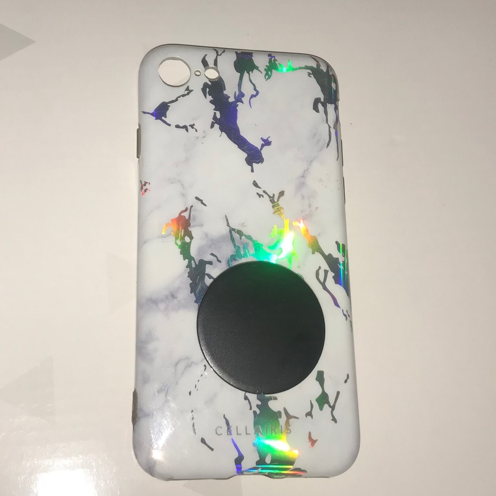 iPhone 7/8 holo marble with matte black pop socket
